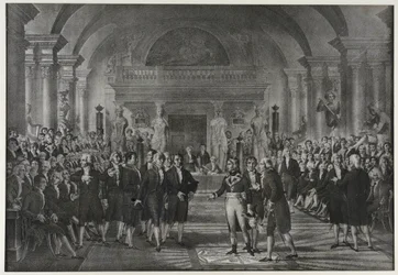 Przyjęcie Napoleona Bonaparte w Instytucie, klasa fizyki i matematyki, sekcja sztuk mechanicznych 25 grudnia