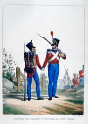 Mundur pułku piechoty szwajcarskiej, Francja, 1823 r.
