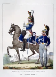 Mundur 1 Pułku Szaserów gwardii królewskiej, Francja, 1823 r.