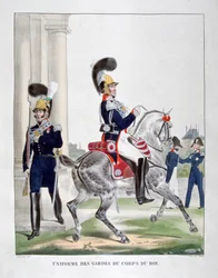 Mundury strażników francuskiego korpusu królewskiego, 1823 r.