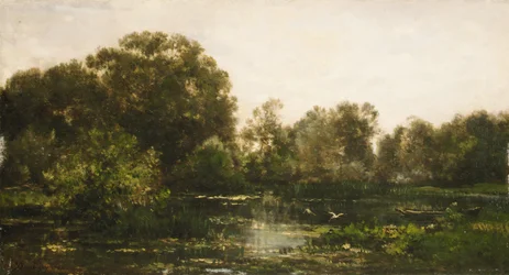 Pejzaż rzeczny z bocianami, 1864.