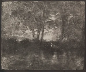 Krowy w wodopoju, oryginalny odcisk 1862, wydrukowany w 1921 r.