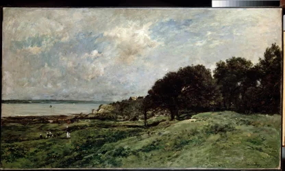 ""Pejzaż morski w pobliżu Villerville w Calvados"" (Wybrzeże niedaleko Villerville) Obraz Charlesa Francois Daubigny (1817-1878) 1875 85x149 cm Ermitaż, Sankt Petersburg (Sankt-Petersburg)
