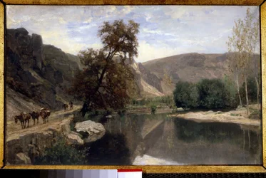 brzegi Kuzyna w pobliżu Avallon Obraz Charlesa Francois Daubigny (1817-1878) XIX w. Ndz. 0,33x0,55m