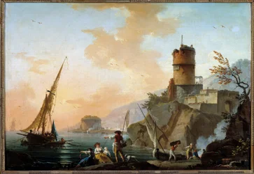 Morski, widok na Morze Śródziemne Obraz Charlesa Francois Lacroix z Marsylii (1720-1779) XVIII-wieczne słońce. 0,61x0,82 m Orlean, Musee des Beaux Arts