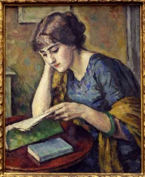 Czytanie. Obraz Charlesa Guerina (1875-1939), olej na płótnie
