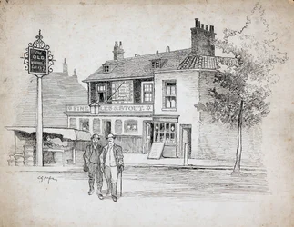 Old Windmill Public House, 214-214 Chiswick High Road, Turnham Green (pióro i atrament na papierze)