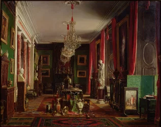 Wnętrze biura Alfreda Émiliena (1811-92), hrabiego Nieuwerkerke, dyrektora generalnego Muzeów Cesarskich, w Luwrze, 1859