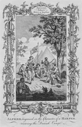 Alfred, przebrany za harfiarza, ogląda obóz duński, 1773.