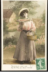 Stara pocztówka/Kwiecień Ryba/Kobieta Belle Epoque