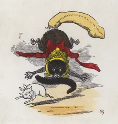 Walka między dwoma kotami (kolorowy grawerunek)