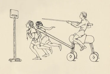 Chłopcy grający w Riding at the Quintain Romance of Alexander, około 1340. Bodleian, 1931
