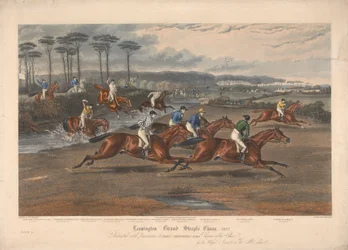 Um de um conjunto de quatro: Leamington Grand Steeple Chase ... 1837. Placa 3. Mr. Clifford on Countess ...polonês