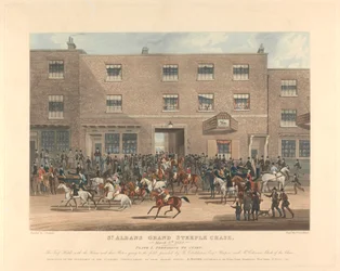 Pogoń za przeszkodami [zestaw sześciu]: St. Albans Grand Steeple Chase. / 8 marca 1832. Tablica 1. Przygotowanie do startu...