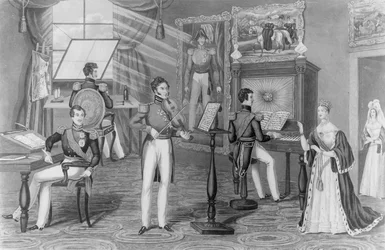 Cud Windsoru: artysta, poeta, skrzypek, tu widzimy, a wszystko to Tweedle-dum i Tweedle-dee, c.1841 (lit) (zdjęcie bw)