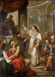 Św. Szczepan przed Najwyższym Kapłanem i Starszymi Sanhedrynu, 1745.