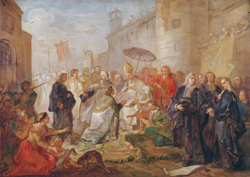Uroczyste wejście Monseigneur Nicolas-Joseph de Paris jako biskupa Orleanu w 734, 1745