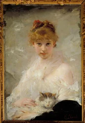 Młoda dziewczyna z kotem, obraz Charlesa Chaplina (1825-1891), XIX wiek, Compiègne, Narodowe Muzeum Zamku