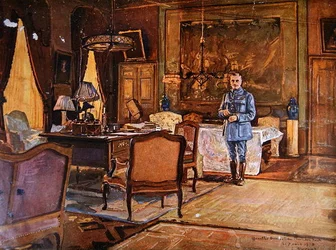 Marszałek Ferdinand Foch w swojej siedzibie, 7 września 1918, Paryż (kolor grawerowany)