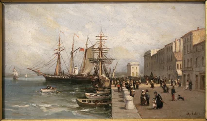 Quai Saint Pierre i budynek celny w Cannes. Obraz Charlesa Labora (1813-1900), olej na płótnie, początek XIX wieku. Musée de la Castre w Cannes.