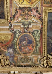 Pokonanie Turków na Węgrzech przez wojska królewskie w 1664 r., malowidło sufitowe z Galerie des Glaces