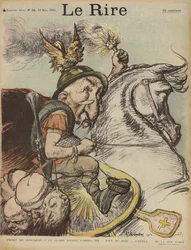 Karykatura francuskiego premiera Emila Combesa jako Huna Attyli. Ilustracja do Le Rire