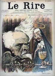 Henri Rochefort i jego patron dobry święty Pelagie (Prison de la Sainte-Pelagie) - karykatura Charlesa Leandre (1862-1934) w „Le Rire” z 26 marca 1898