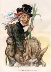 Jules Meline (1838-1925), polityk francuski, minister rolnictwa - Karykatura Charlesa Leandre (1862-1934) w „Le Rire” z dnia 12 kwietnia 1902 r.