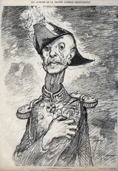 Aktorzy wielkiej komedii Dreyfussa - Portret Raoula Le Mouton de Boisdeffre (Generał de Boisdeffre) (1839 -1919), francuskie wojsko - rysunek Charlesa Leandre