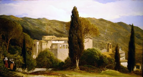 Panoramiczny widok w pobliżu Rzymu (szczegół) (olej na papierze) (patrz też 358270)