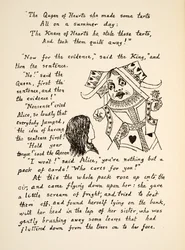 The Red Queen says Hold your tongue to Alice, ilustracja z Alices Adventures Under Ground, pub. 1886 (faksymile)