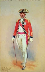 Sir William Howe, dowódca naczelny armii brytyjskiej (1776-78) w pełnym stroju zszedł z konia