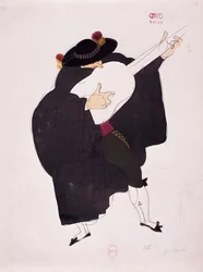Kostium gitarzysty z Cyrulika sewilskiego Gioacchino Rossiniego, szkic Charlesa Martina (1884-1934)