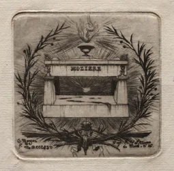 Akwaforty Paryża: Grobowiec Molières na cmentarzu Pere Lachaise, 1854.