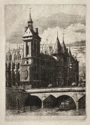 Akwaforty Paryża: Wieża zegarowa, 1852.