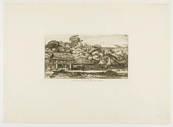 Rodzime stodoły i chaty w Akaroa, Półwysep Banksa, 1845 r.