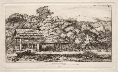 Rodzime stodoły i chaty w Akaroa, Półwysep Banks, 1845, 1865.