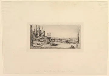 Kładka Pont-au-Change, po pożarze w 1621 r. Kładka czasowo zastąpiona, 1860 r.