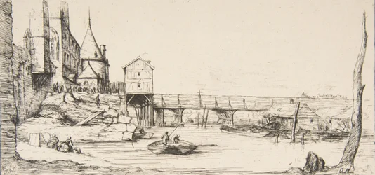 Kładka tymczasowo zastępująca most Pont-au-Change, Paryż, po pożarze w 1621 r., po..., 1860 r.