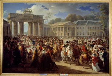 Wjazd Napoleona I do Berlina, prowadzącego swoją gwardię przez Bramę Brandenburską (1806)