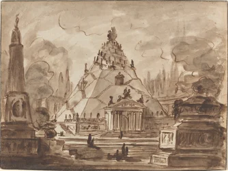 Fantazja architektoniczna z mauzoleum piramidalnym