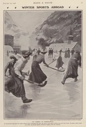 Gra w hokeja na lodzie w Grindelwald, Szwajcaria (litho)