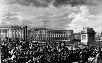 Dzień 21 stycznia 1793: Śmierć Ludwika XVI (1754-93) na Place de la Revolution, rytowany przez Isidore Stanislas Helman (1743-1809) 1793