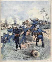 Komandor Faurax zginął w bitwie pod Dogba 19 września 1892 roku w Dahomeju (obecnie Benin) po aquerelle de Morel z 1892 roku.