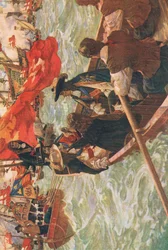 Powrót do domu Karola II, ilustracja z "Historii narodu brytyjskiego" opublikowanej przez Waverley, ok. 1940 r. (kolorowa litografia)