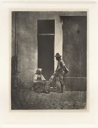Planche IV - Pifferaro Debout et Paysanne Italienne Assise, dans la Cour du 21 Quai Bourbon (Plansza IV - Pifferaro stojący i włoski chłop siedzący, na dziedzińcu 21 Quai Bourbon), 1854, druk 1982 (zdjęcie)