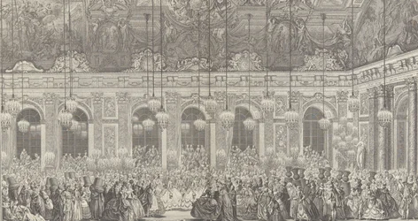 Dekoracja na bal maskowy w Wersalu, z okazji t..., ok. godz. 1860 przedruk płyty 1764.