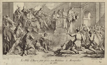 Ludwik I, książę Anjou, regent króla Francji Karola VI, składający podziękowania mieszkańcom Montpellier