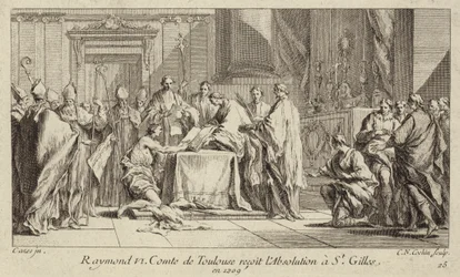 Rajmund VI, hrabia Tuluzy, ukorzy się w kościele St Gilles, aby zdjąć ekskomunikę