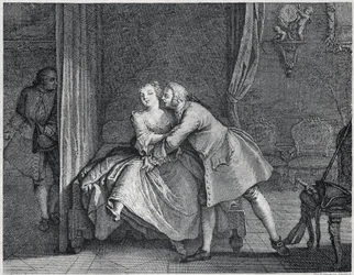 Uszy i ilustracja regału na formy dla Les contes de La Fontaine, około 1743”. grawerunek Charlesa-Nicolasa Cochina (1715-1790).